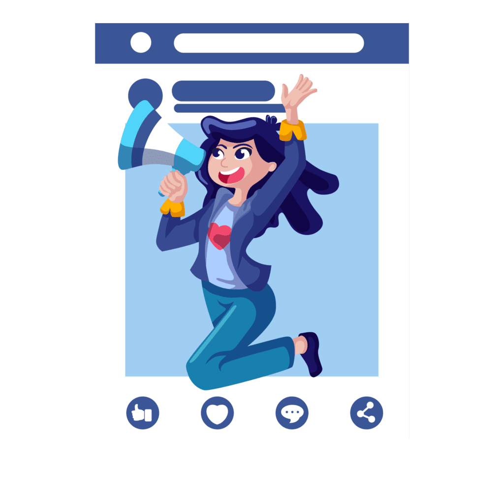 Femme faisant la promotion de son profil sur les réseaux sociaux